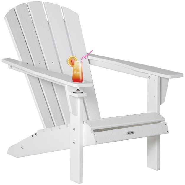 Outsunny Plastic Adirondack Chair Outdoor Fire Pit Seating Hdpe Lounger Chair With Cup Holder High Back And Wide Seat For Patio Backyard Garden Lawn