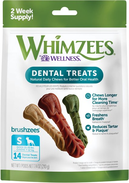 WHIMZEES Brushzees Daily Grain-Free Small Dental Dog Treats， 14 count