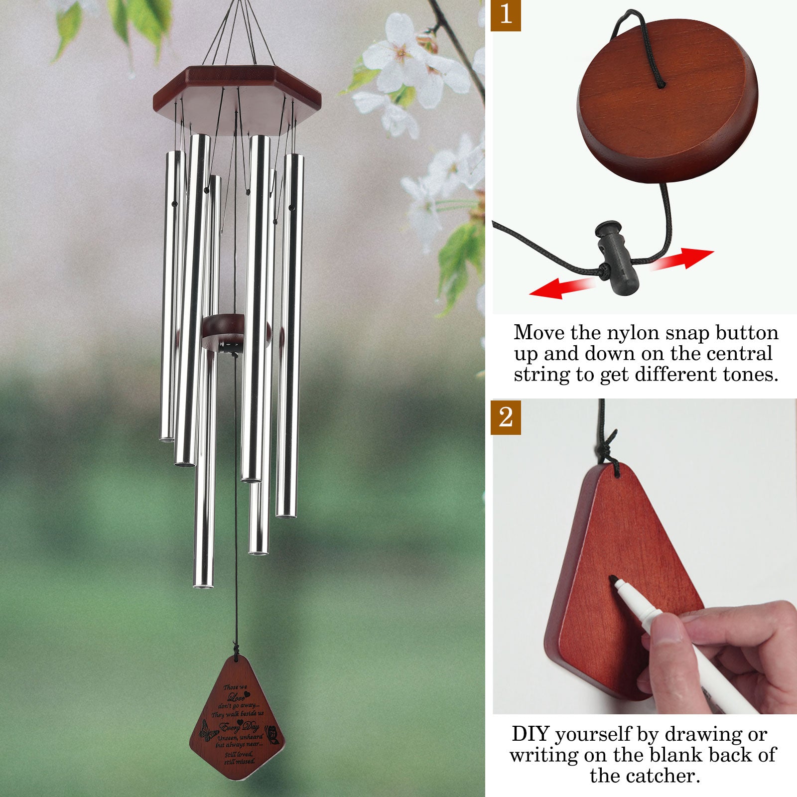 ZOMWOOA Memorial Wind Chimes Outdoor， 32 Inch Large Sympathy Wind Chimes for Loss of a Loved One， Bereavement/Memorial Gift/Sympathy Gift in Memory of Loved One Condolence Remembrance（Silver）