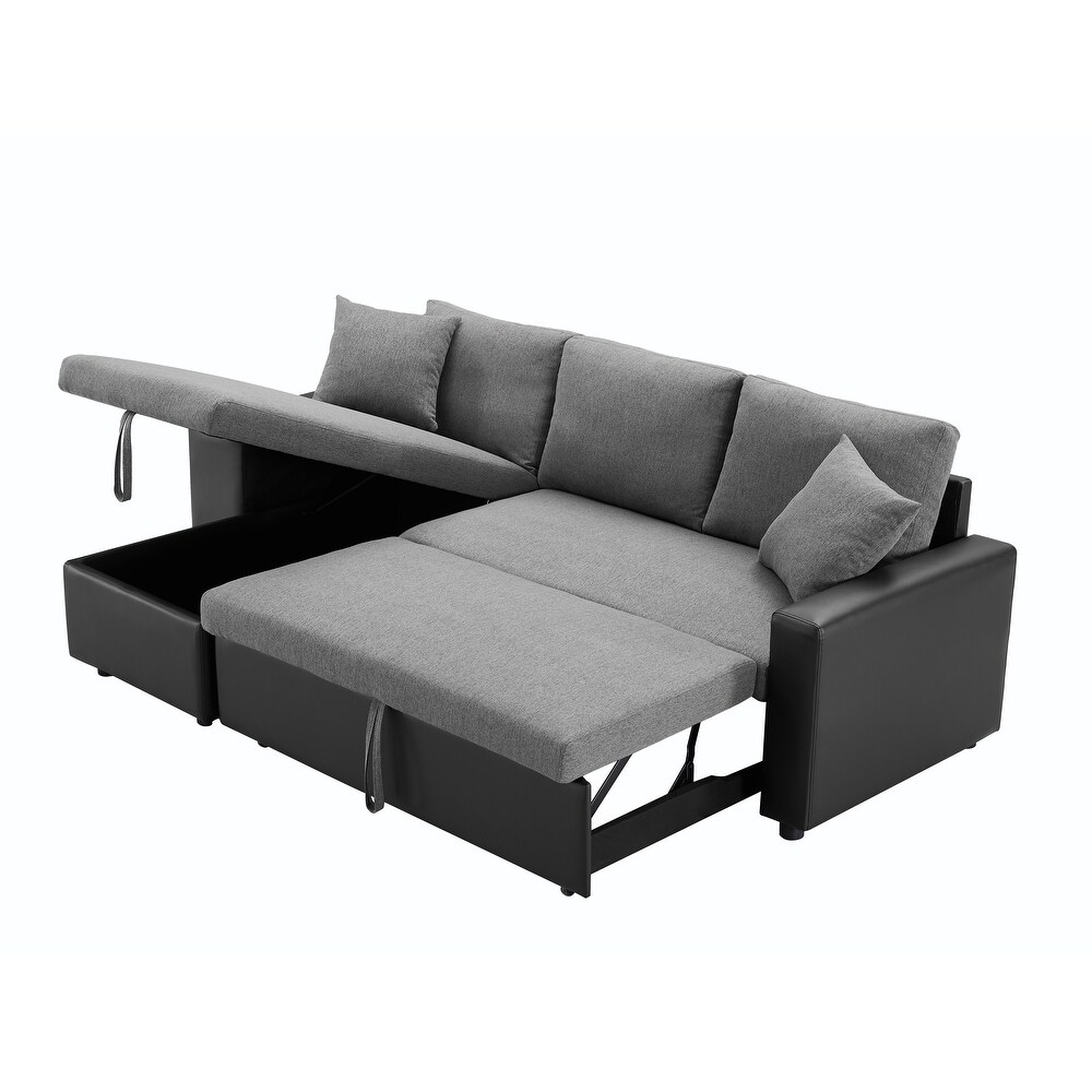 Sectional Sofa Sleeper Sofa with Storage Chaise and 2 Ottomans