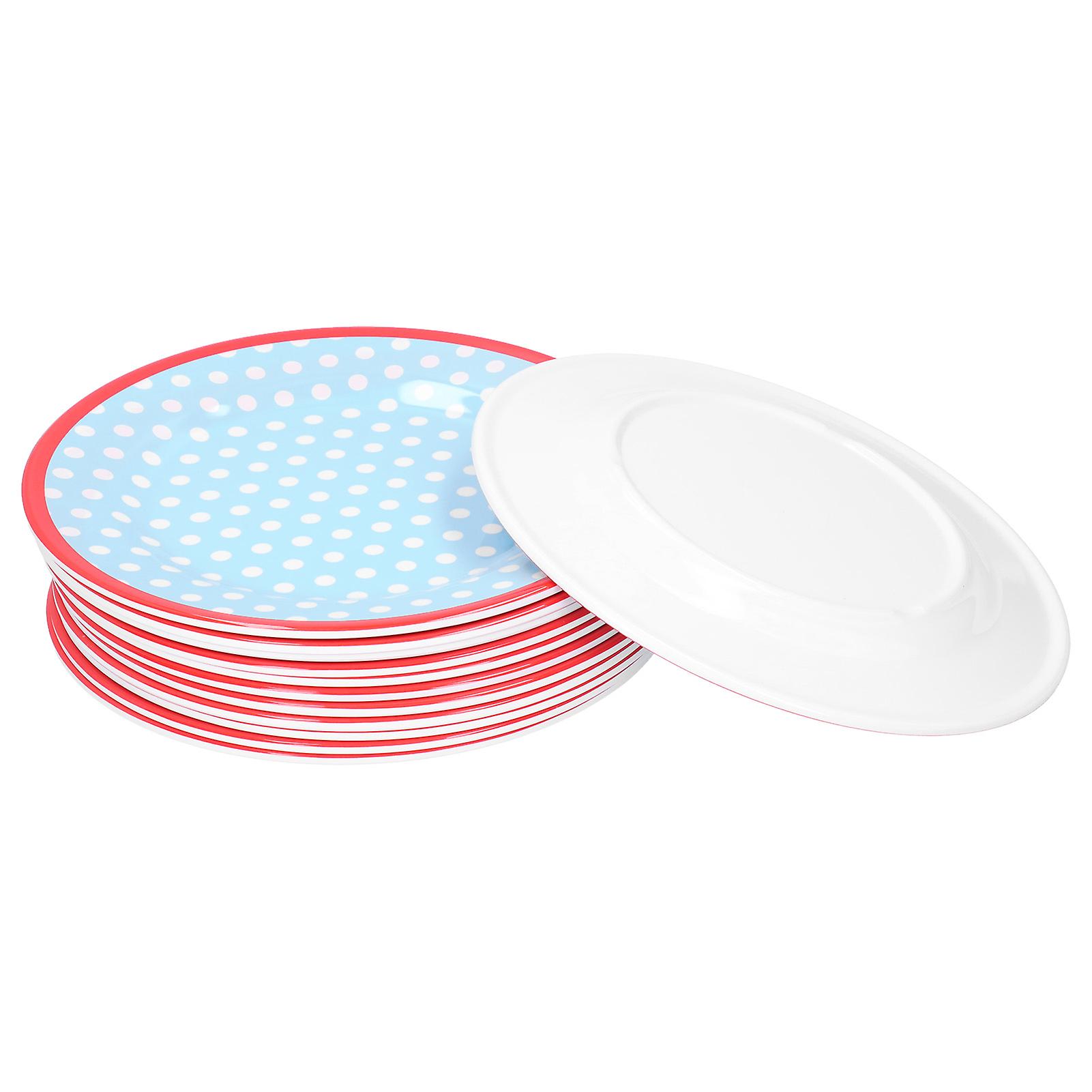 12PCS Salad Plate High‑Grade Imitation Porcelain Dinnerware Tableware for Home UseLight Blue Dot