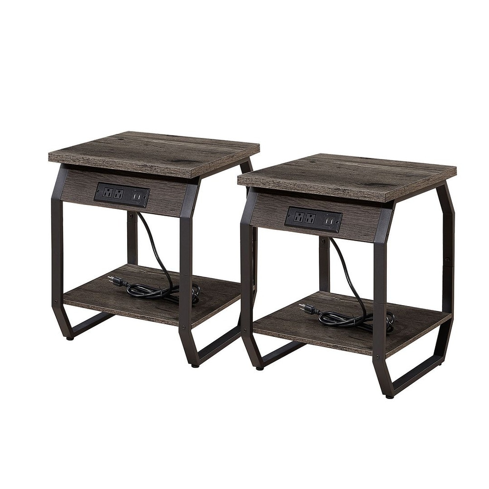 End Table with Charging Station Set of 2