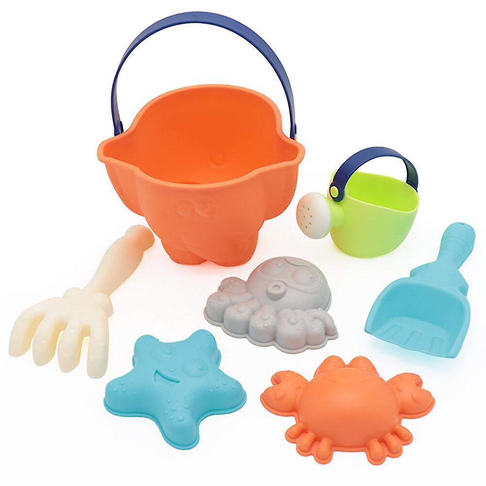 7pcs Beach Toys Set， Toddler Beach Toys Travel Sand Toys For Beach Including Sand Bucket， Shovel， Watering Can， 3 Sand Molds Sandbox Toys For Kids Bab