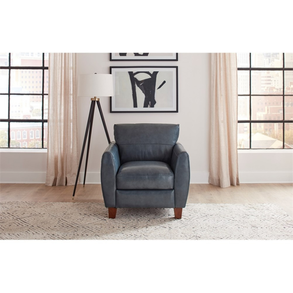 Bowery Hill Contemporary Geuine Leather Accent Chair in Blue   Transitional   Armchairs And Accent Chairs   by Homesquare  Houzz