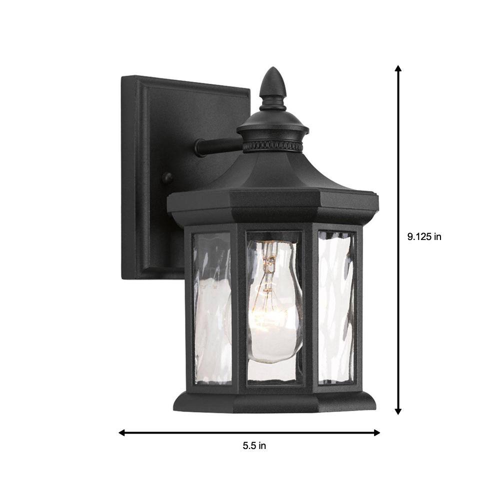 Progress Lighting Edition Collection 1-Light Textured Black Clear Water Glass Traditional Outdoor Small Wall Lantern Light P6070-31