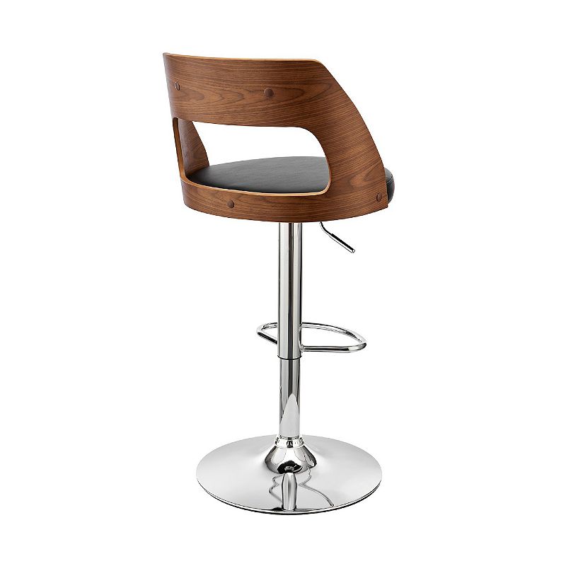 Adjustable Barstool with Open Design Wooden Back， Black and Brown