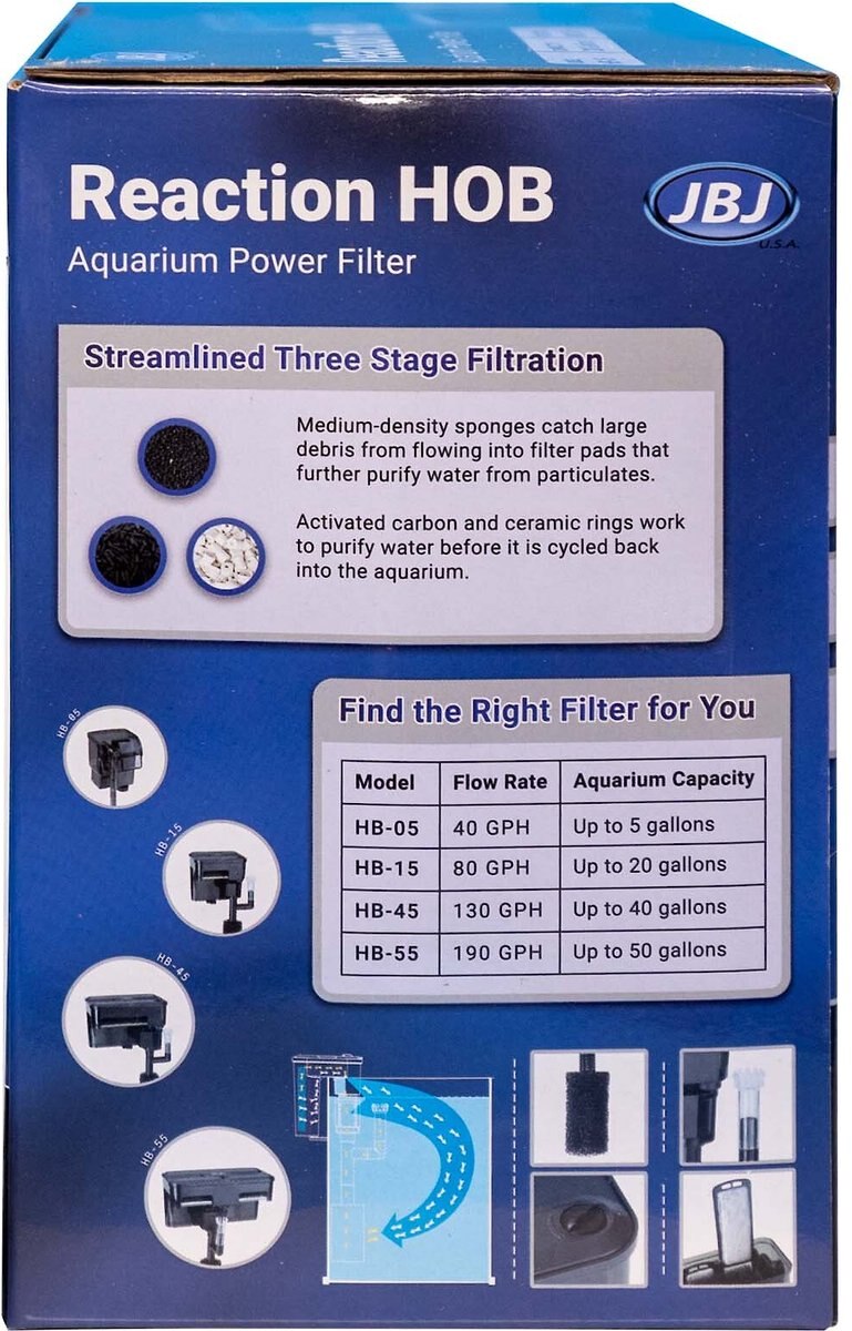 JBJ Aquarium Reaction HOB Aquarium Power Filter