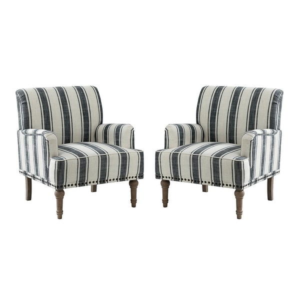 Geltrude Classic Upholstered Striped Armchair With Nailhead Trim Set of 2 by HULALA HOME