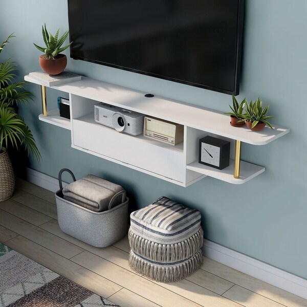 DH BASIC White and Gold 63-inch Floating TV Console by Denhour