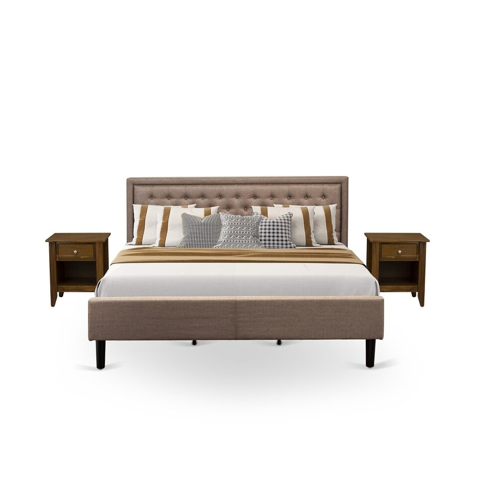 East West Furniture Bedroom Set   Wood Bed Frame Dark Khaki Headboard with Small Nightstand   (Pieces Option)