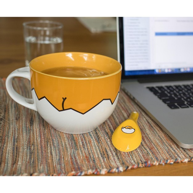 Silver Buffalo Sanrio Gudetama Ceramic Soup Mug With Spoon Holds 24 Ounces