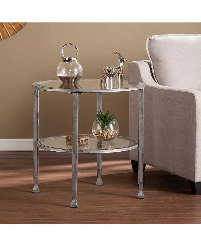 Southern Enterprises Brookford Metal And Glass Round End Table