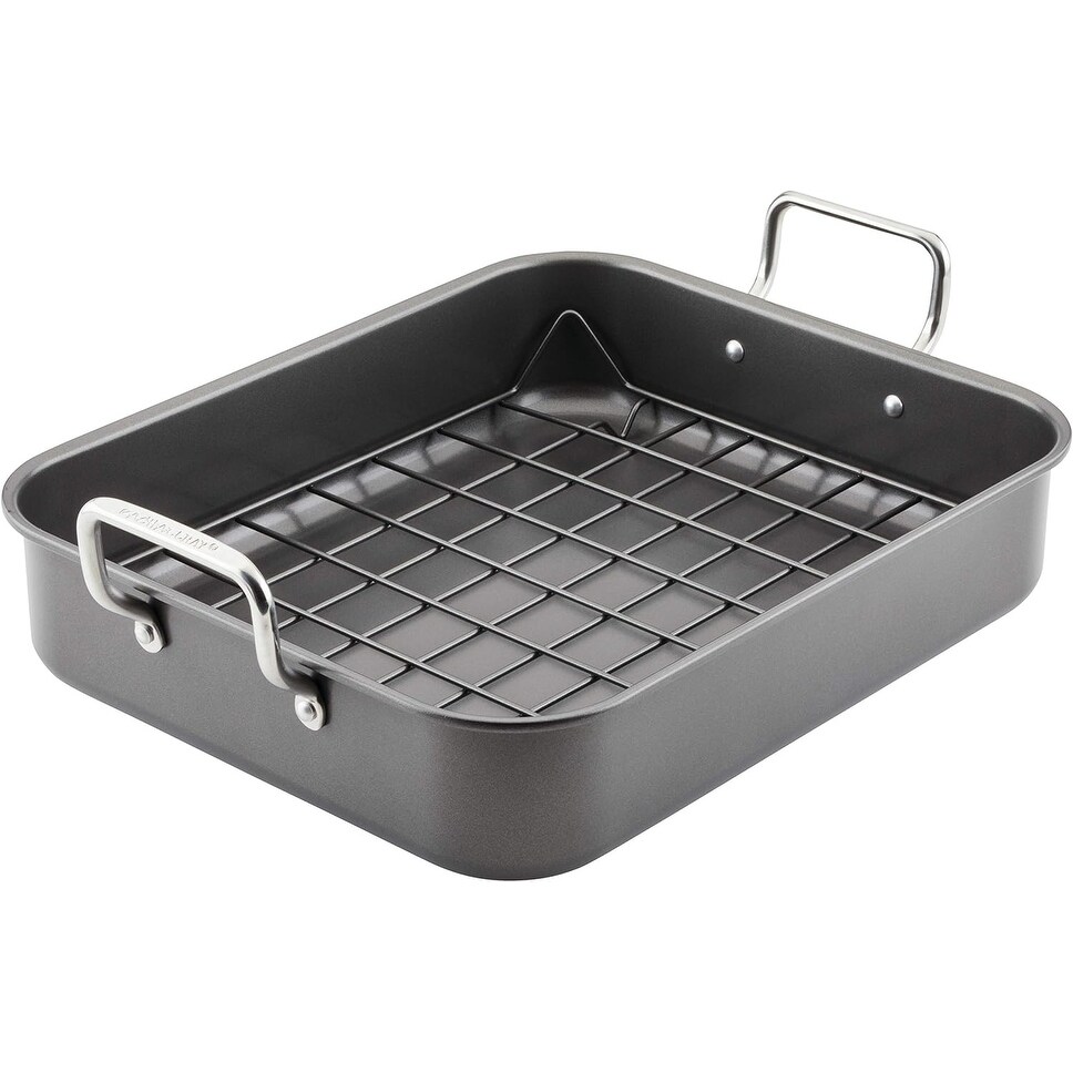 Bakeware Nonstick Roaster/Roasting Pan with Reversible Rack  16.5 Inch x 13.5 Inch