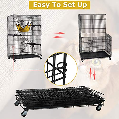 BestPet Cat Cage Cat Crate Cat Kennel 48 inches Cat Playpen with Free hammock 3 Cat Bed 2 Front Doors 2 Ramp Ladders Perching Shelves