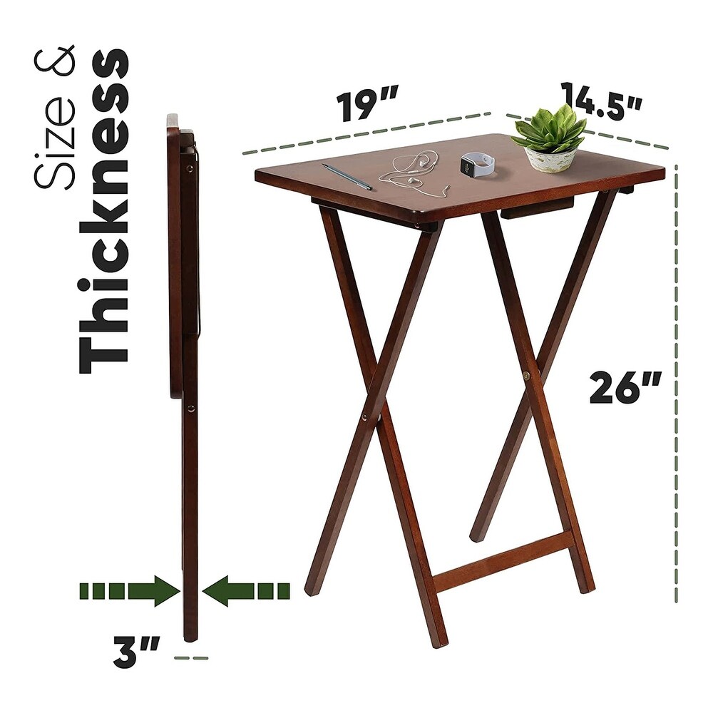 PJ Wood Folding TV Tray Tables w/ Compact Storage Rack  Honey Oak  5 Piece Set   36.38