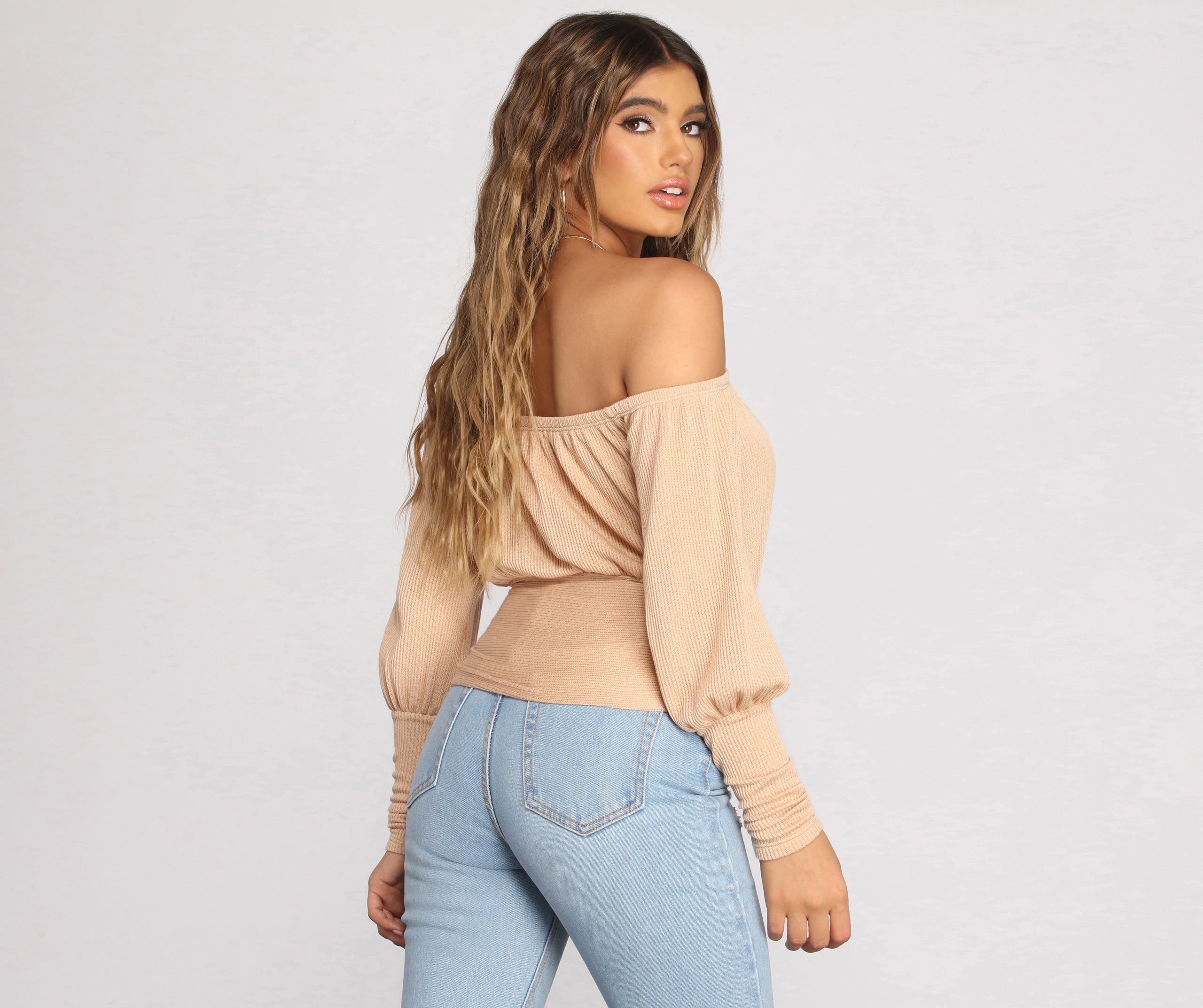 All About Knit Ribbed Off Shoulder Top