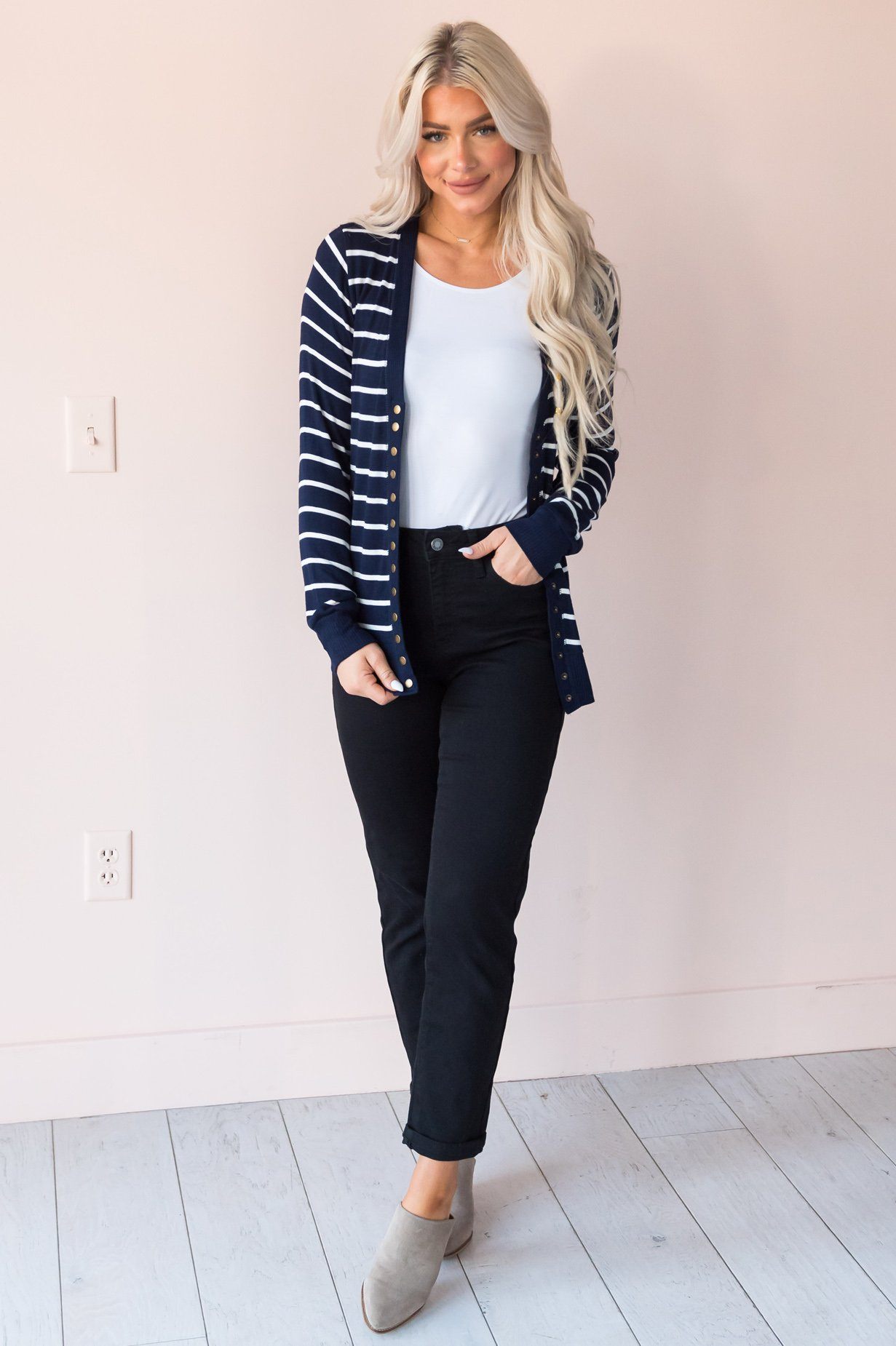 Striped Sweetheart Modest Cardigan