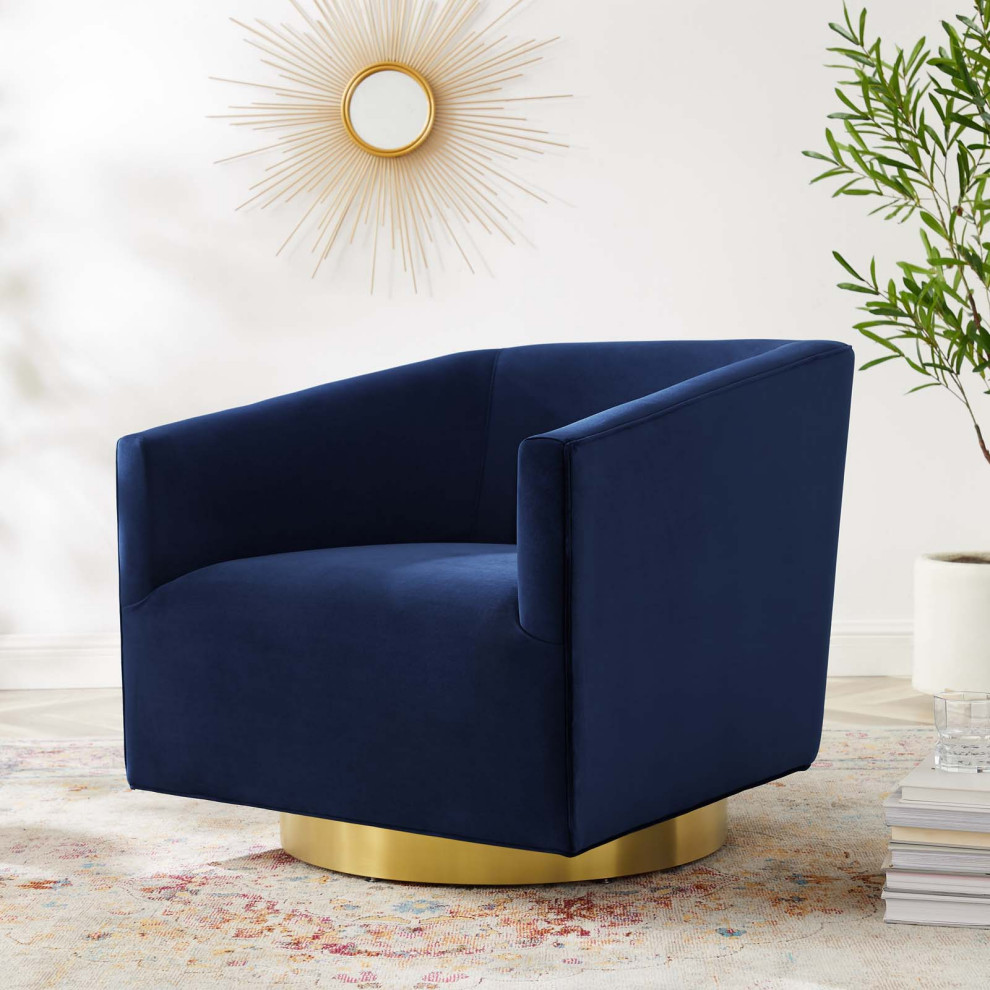 Armchair Accent Swivel Chair  Velvet  Gold Gray  Modern  Lounge Hospitality   Contemporary   Armchairs And Accent Chairs   by House Bound  Houzz