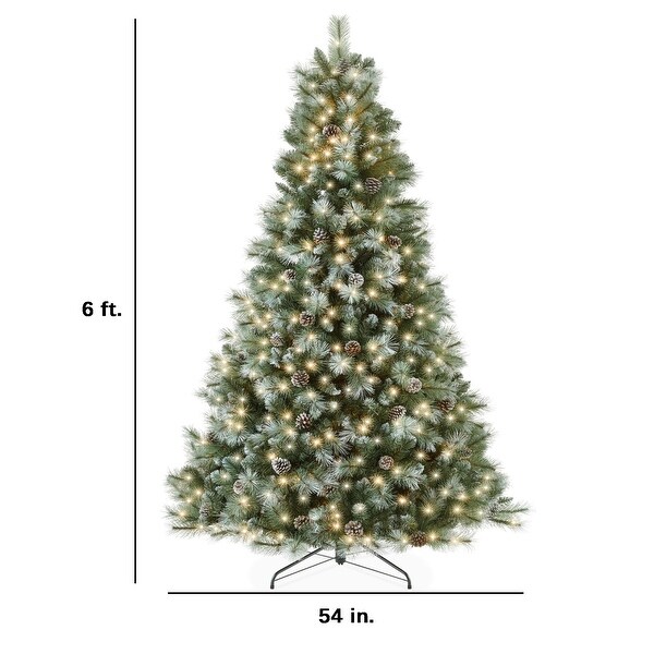 PreLit Frosted Artificial Scotch Pine Christmas Tree w/ Metal Stand