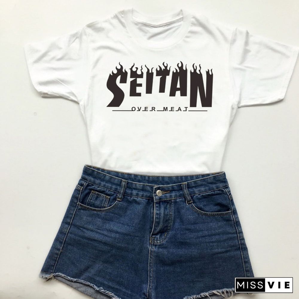 Seitan vegetarianism Flame Graphic Tee new vegetarianism Lover Harajuku Hipster Short Sleeves Hot Sale