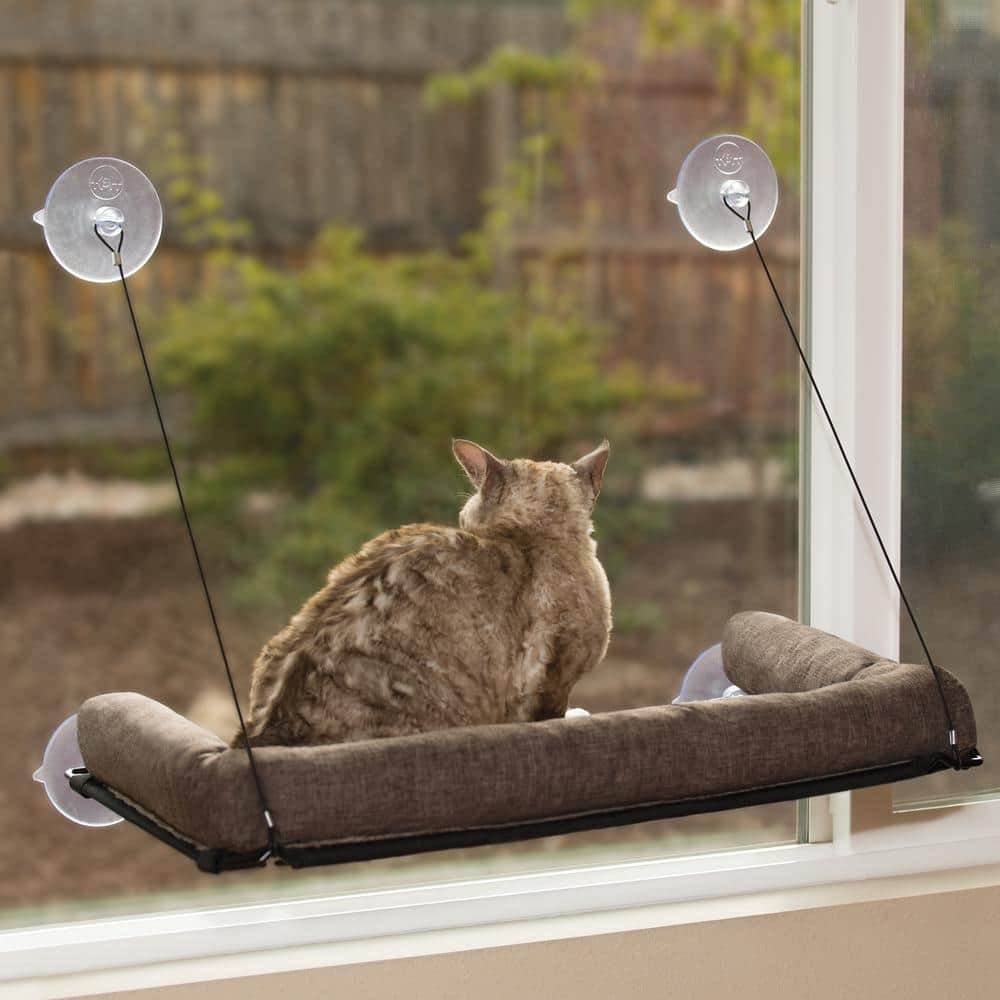 K and H Pet Products 12 in. x 23 in. Medium Chocolate EZ Mount Kitty Sill Deluxe with Bolster Bed 100213593