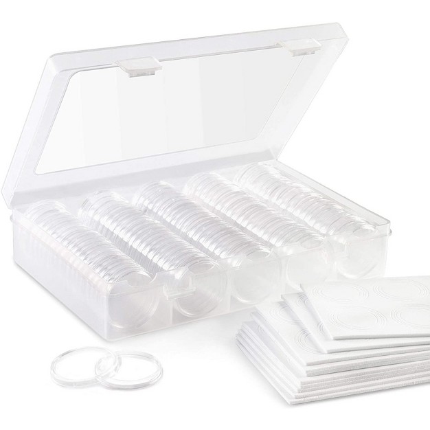 Juvale 100 Pieces Coin Collecting Starter Holders With Capsules And Storage Box clear