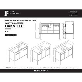 FINE FIXTURES Oakville 42 in. W x 18.32 in. D x 33.5 in. H Bath Vanity in Black Coal Oak with White Ceramic Top OK42BC-SB