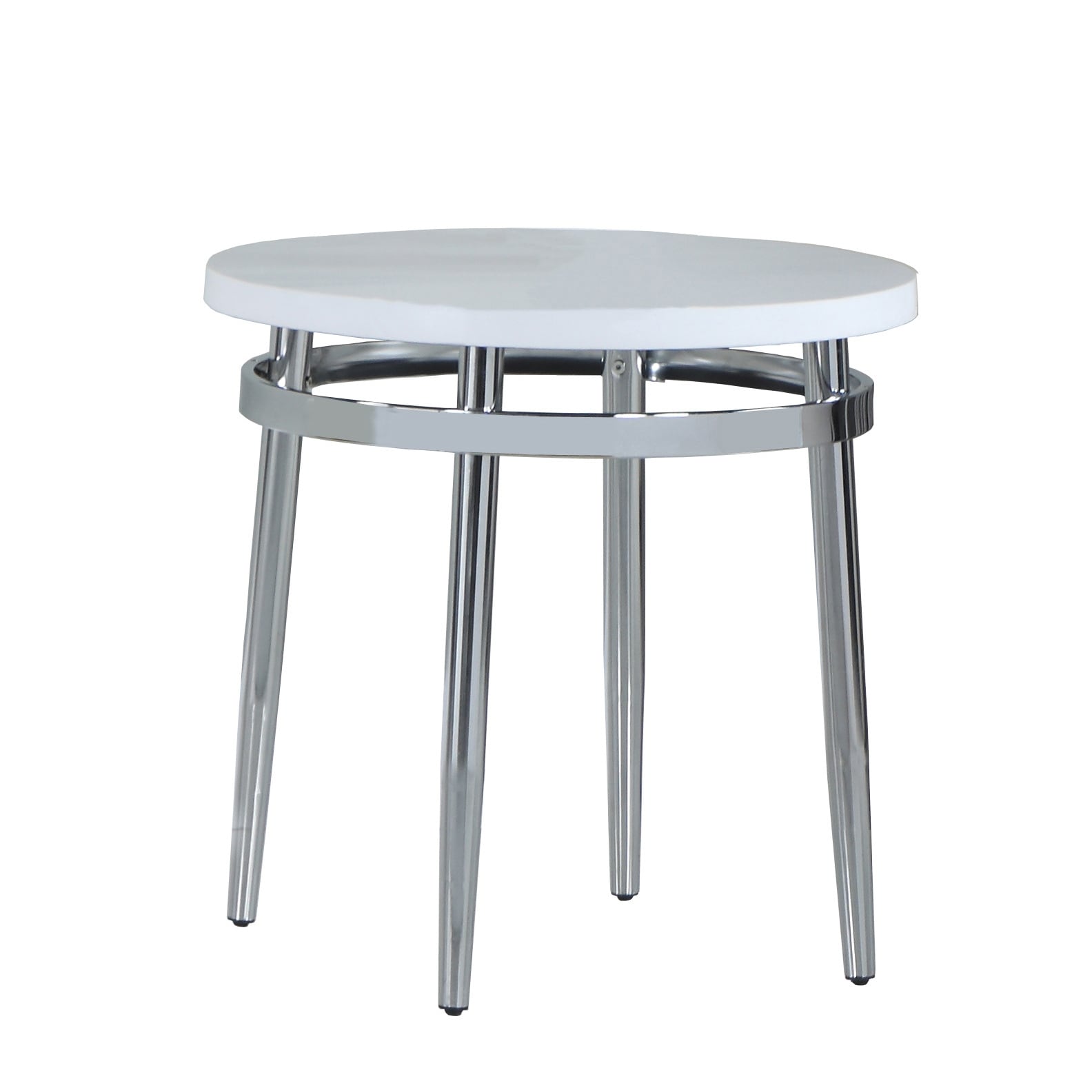 Round Faux Marble End Table with Metal Legs in White and Chrome