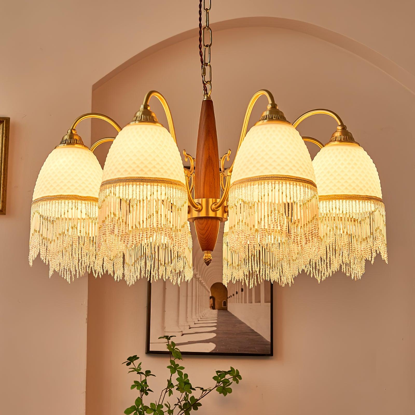 Mesh Tassel Glass Chandelier