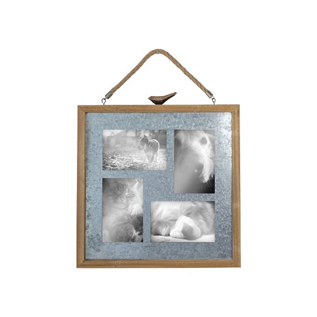 4x6 Inch 4 Photo Hanging Picture Frame Galvanized Metal And Wood Frame With Mdf Jute amp Glass By Foreside Home amp Garden