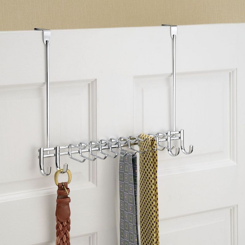 mDesign Metal Over Door Hanging Storage Rack for Ties， Belts， 24 Hooks