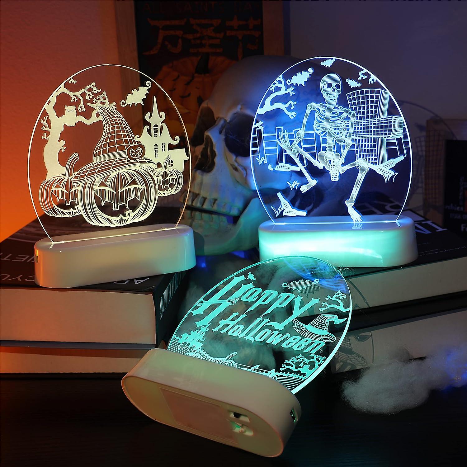 Halloween Decoration 3d Illusion Led Lamp， Optical Pumpkin Skull Light， For Home Decoration And Halloween Gifts Decoration Lamp