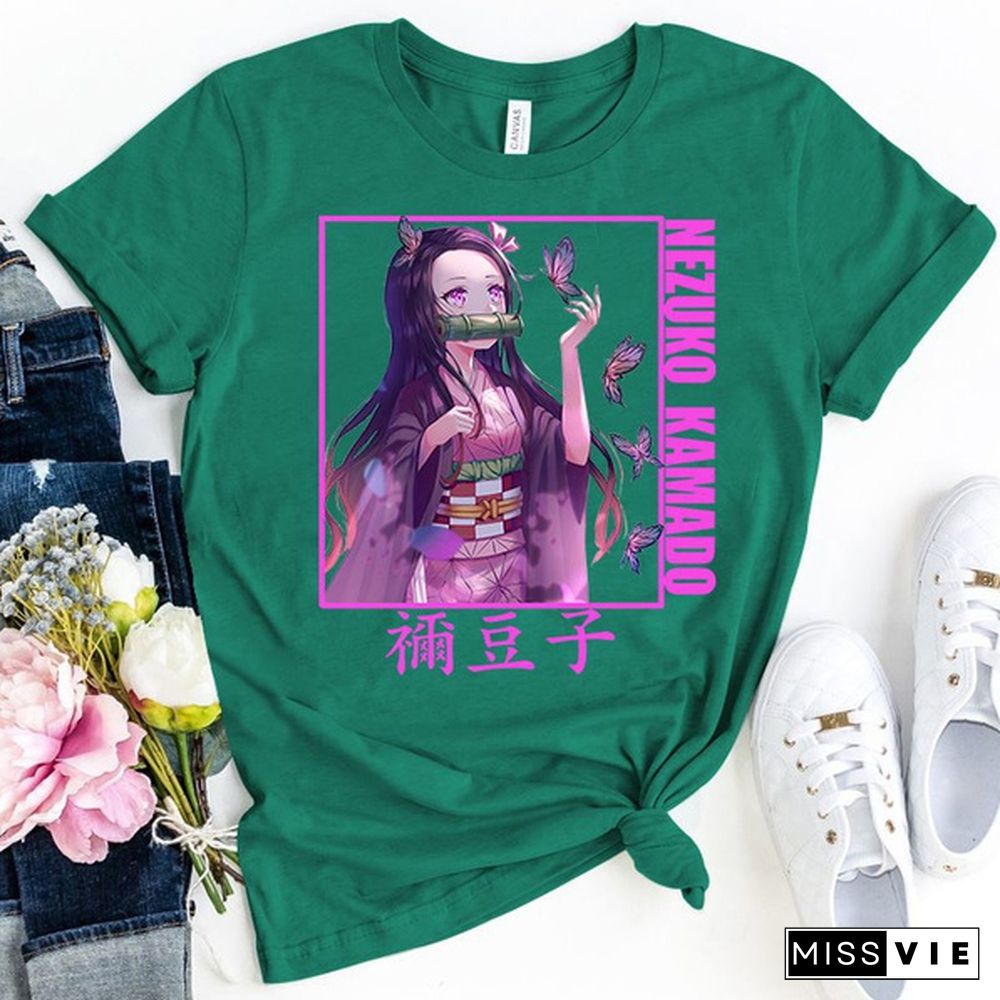 Funny Demon Slayer Kamado Nezuko Print T-shirt Women Men Summer Casual Short Sleeve Shirt Fashion Loose Tops