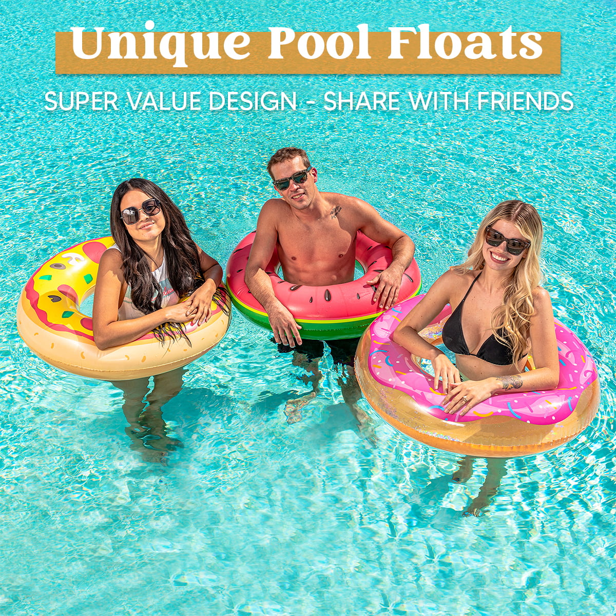 Sloosh 3 Pack Inflatable Pool Floats for Kids Adults, Funny Swim Tube Pool Rings Swimming Rings Floaties for Swimming Pool Party Decorations