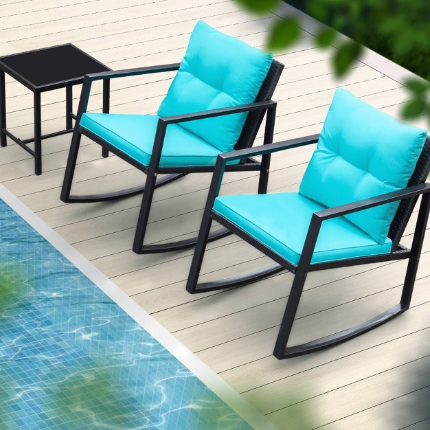 3pc Outdoor Wicker Set With Rocking Chairs amp Glass Coffee Table Devoko