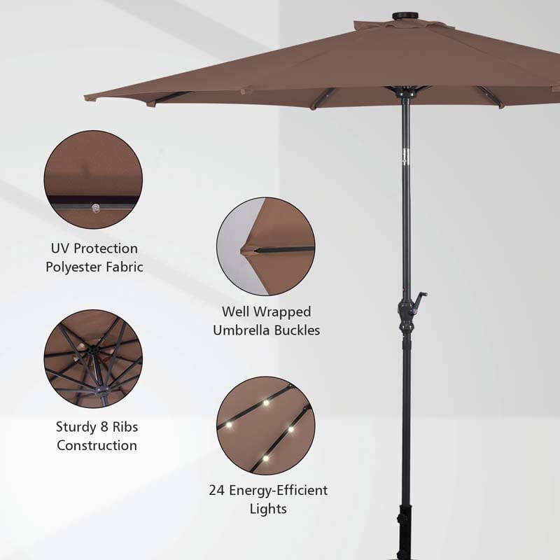 10 FT Outdoor Market Patio Umbrella with Solar LED Lights & Crank, Easy Tilt Table Umbrella for Deck Pool