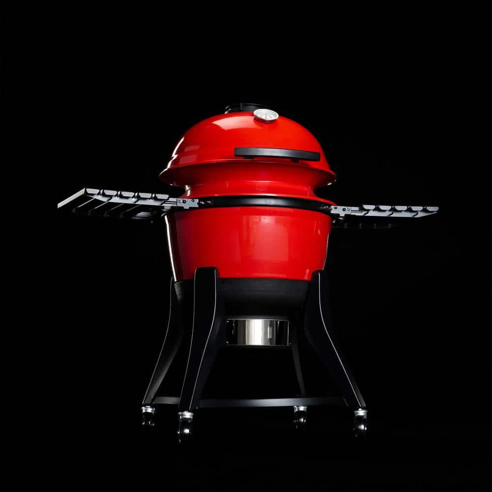 Kamado Joe Kettle Joe 22 in Charcoal Grill in Red with Hinged Lid Cart and Side Shelves