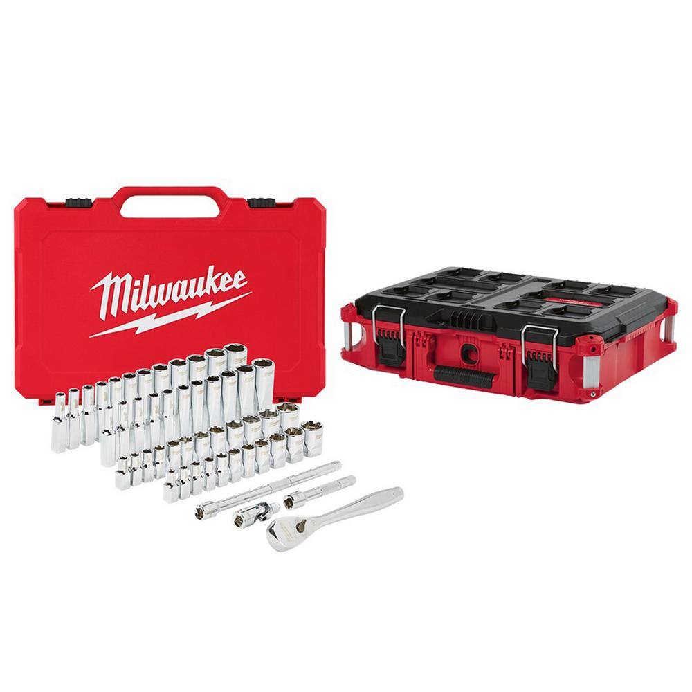 MW 14 in. Drive SAEMetric Ratchet and Socket Mechanics Tool Set (50-Piece) with PACKOUT 22 in. Tool Box 48-22-9004-48-22-8424