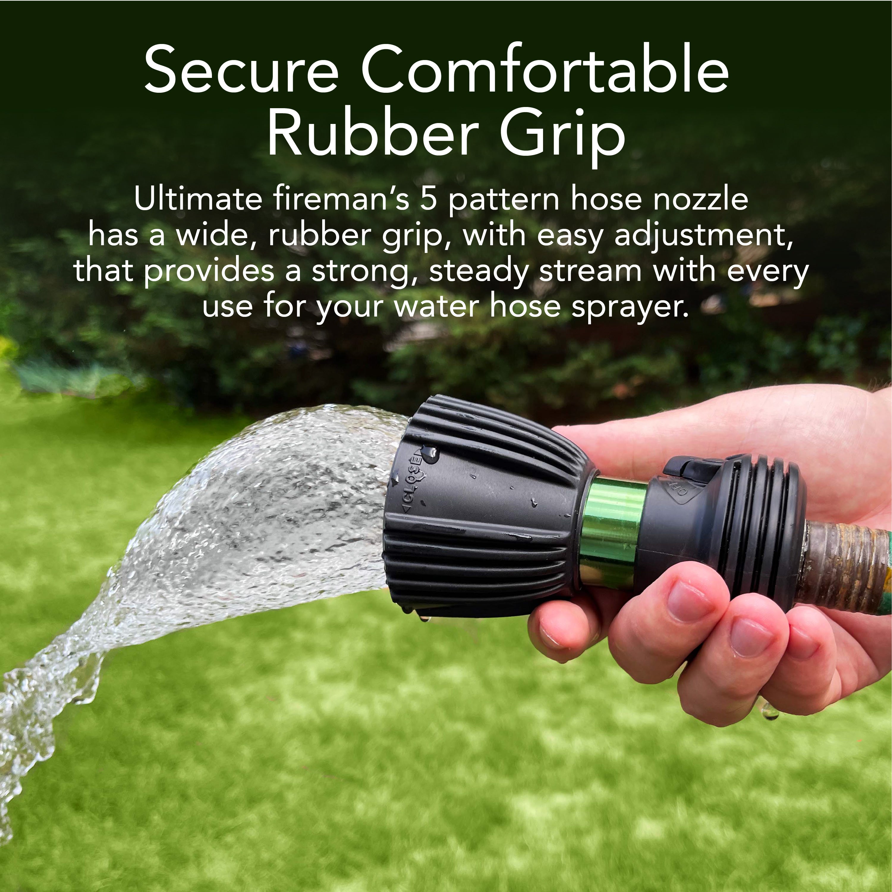 Ultimate Fireman?s 5 Spray Pattern Water Hose Nozzle with Built-in Shutoff Valve- from Powerful Water Jet for Heavy Duty Cleaning to Soft Sprayer for Watering a Lawn or Garden Flowers - Sage Green