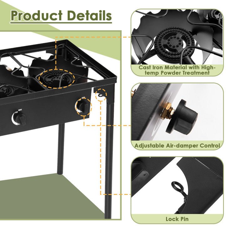 Portable 225000 BTU 3-Burner Propane Camping Gas Stove For Outdoor