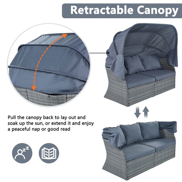 6Piece Outdoor Daybed Set with Retractable Canopy and Conversation Area