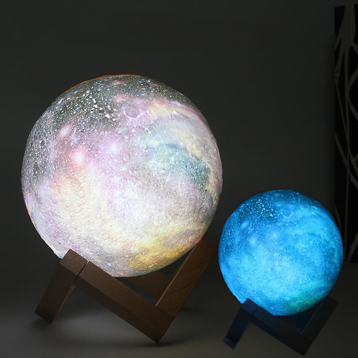 3d Moon Lamp Kids Night Light 16 Colors Led With Wood Stand， Remote and Touch Control Usb Rechargeable For Baby Girls Boys Birthday (22cm)