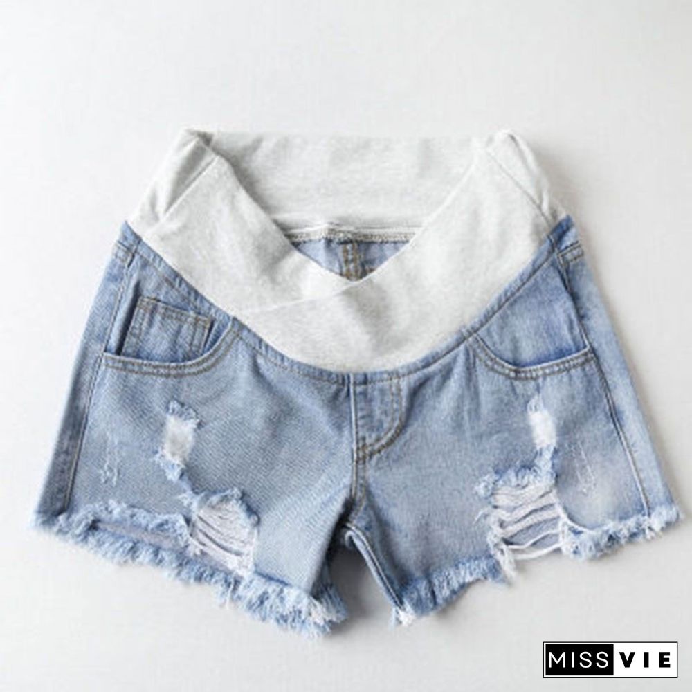 Pregnant Women's Shorts Summer Low-waisted Denim Shorts Casual Maternity Loose Jeans Shorts Pregnancy Clothes