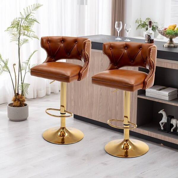 Bar Stools With Back and Footrest Counter Height Faux Leather 2PCS/SET