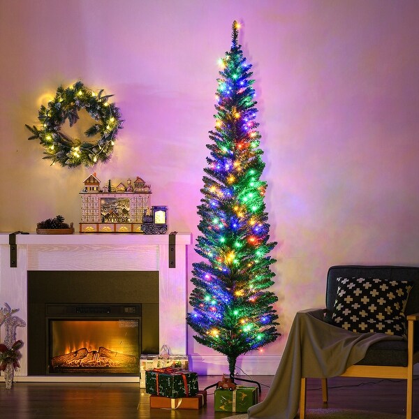 7ft Pencil Prelit Artificial Christmas Tree with 180 Colorful LED Lights