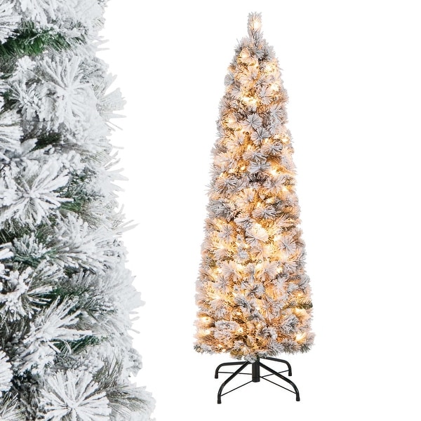 Costway 4.5 FT/6FT/7FT PreLit Slim Christmas Tree Flocked Decoration