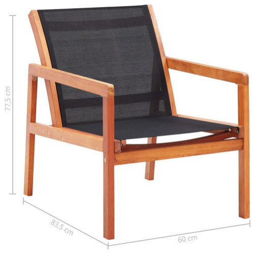 vidaXL Chair Patio Chair with Armrest Black Solid Wood Eucalyptus and Textilene   Transitional   Outdoor Lounge Chairs   by vidaXL LLC  Houzz