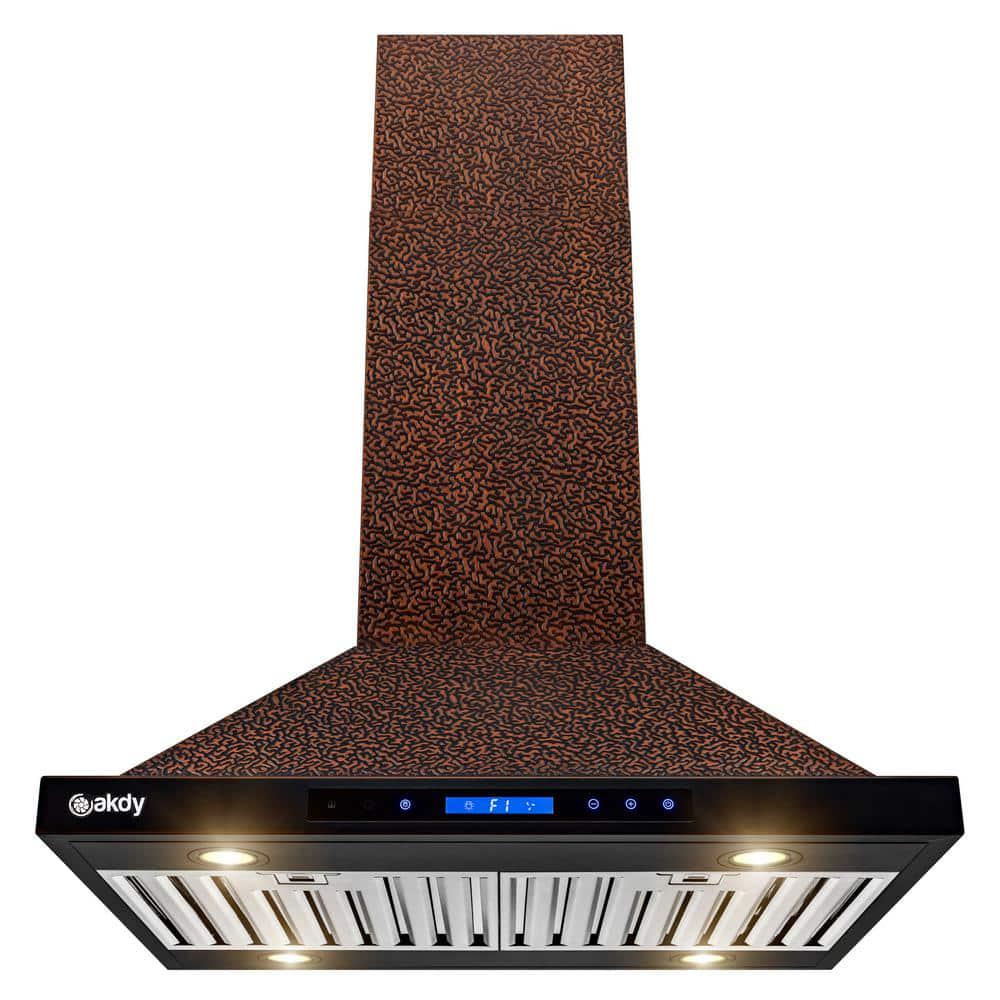 AKDY 30 in 343 CFM Convertible Kitchen Island Mount Range Hood in Embossing Copper with LED and Touch Panel