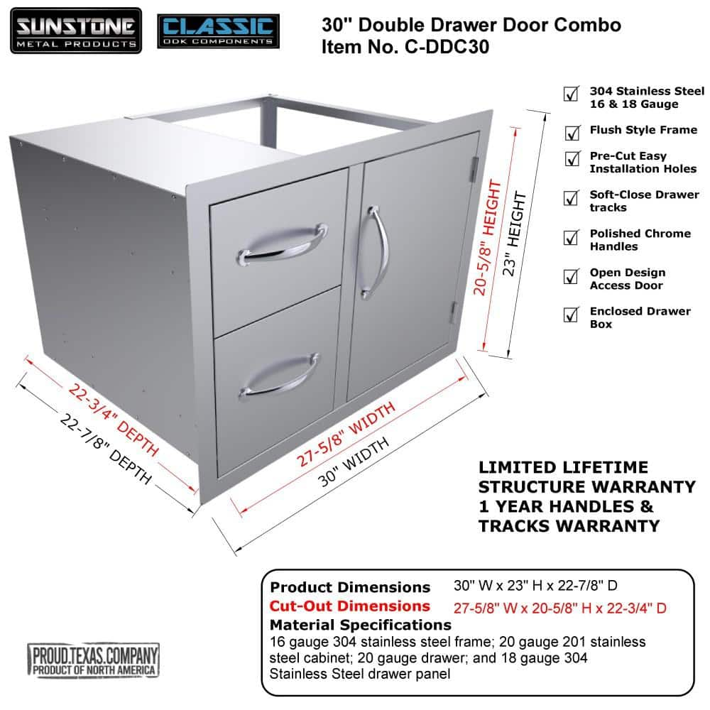 Sunstone Classic 30 in. Stainless Steel Double Drawer and Door Combo C-DDC30