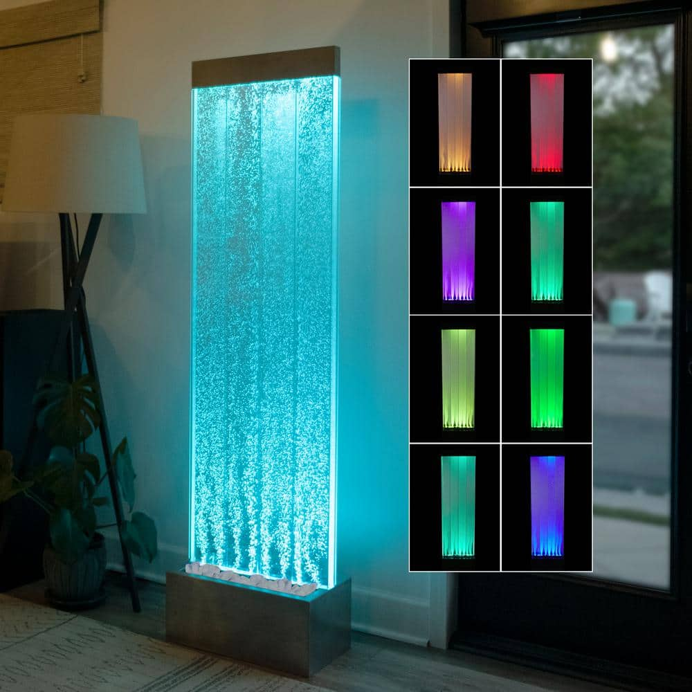 Alpine Corporation 72 in. H Indoor Bubble Wall Fountain with Color-Changing LED Lights and Remote, Silver MLT134SL